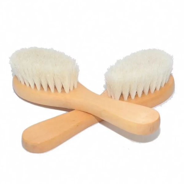 Baby Hair Brush for Infants - Soft Wooden Comb and Massager for Girls and Boys, Natural Wool Head Scrubber for Bath Time