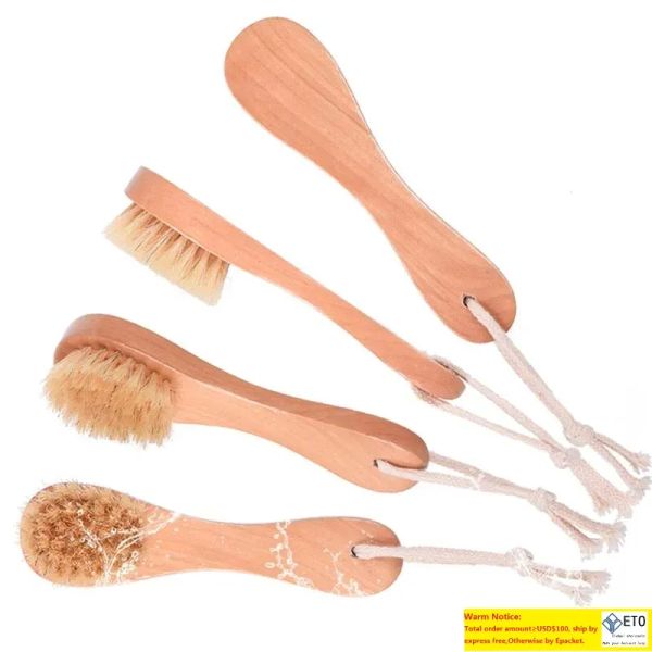 Oval boar bristle bath brush with wooden handle and hanging rope for men and women massage