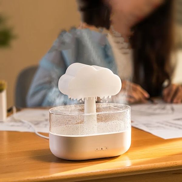 White noise rain humidifier Ultrasonic humidifier colorful mushroom cloud cloud rain drop night light Aromatherapy machine rain cloud humidi