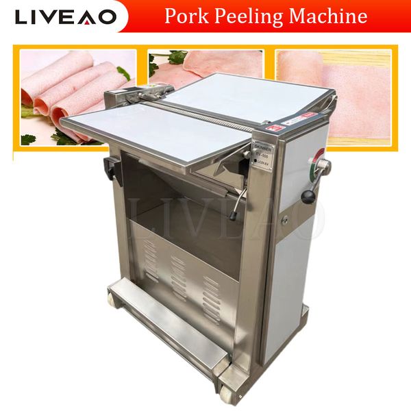 Commercial-grade automatic pork peeler with customizable thickness settings for meat processing