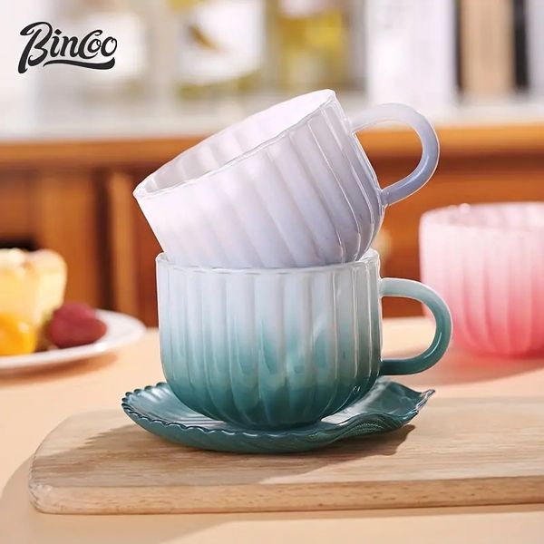 Bincoo Creative Seashell Coffee Cup and Saucer Set - Elegant Glass Mug - 420ml