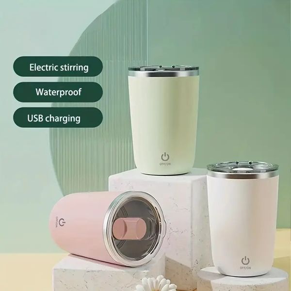 1pc 304 Stainless Steel Coffee Cup with magnetic stirring, USB rechargeable electric milk frother