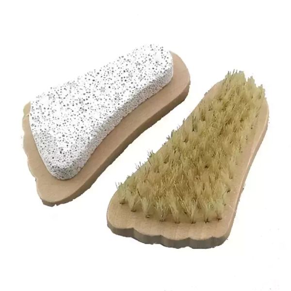Natural bristle foot brush with pumice stone for exfoliating dead skin and spa massage
