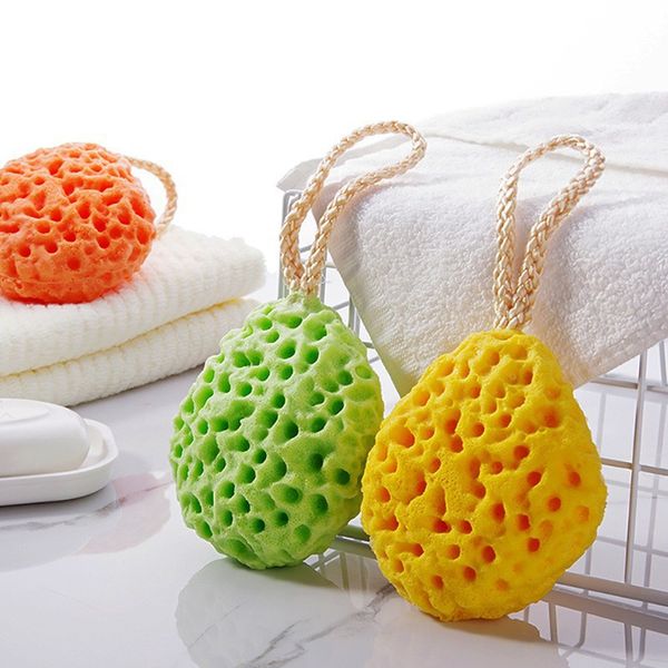 Sponge bath ball for gentle body washing in showers, suitable for kids and adults