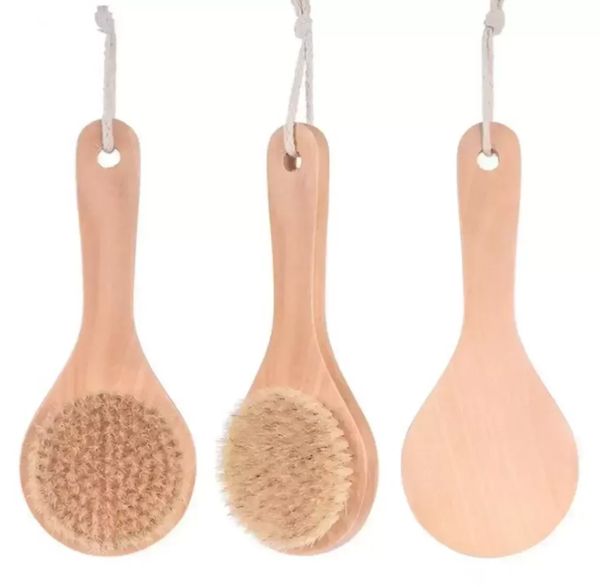 Dry Skin Body Brush with Short Wooden Handle Boar Bristles Shower Scrubber Exfoliating Massager New FY5312