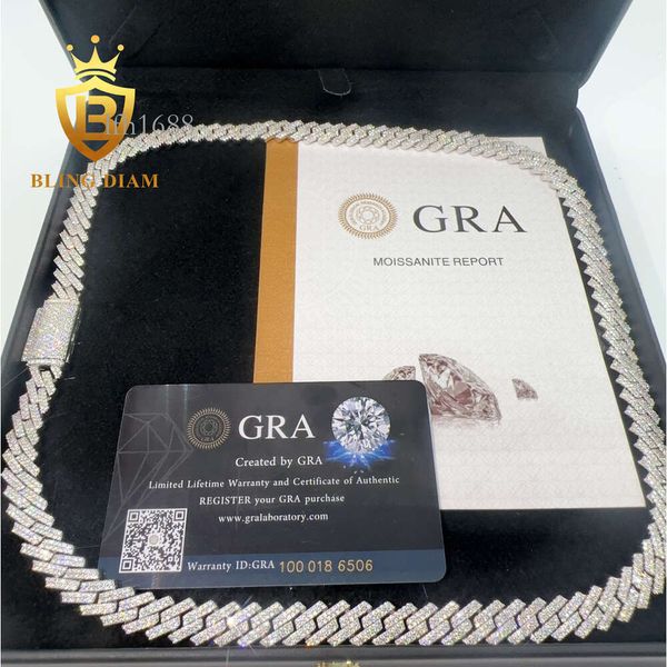 

Hip Hop Jewelry S Sier Men Women 10Mm Moissanite Diamond Cuban Link Chain Choker Necklace