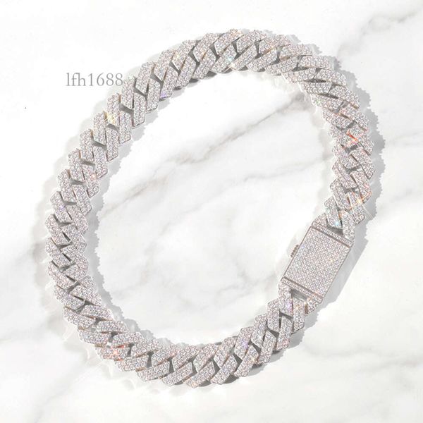 Hot Sale Mans Cuban Chain 2Rows 13Mm 15Mm 20Mm Sterling Sier Moissanite Cuban Link Chain Hip Hop Necklace