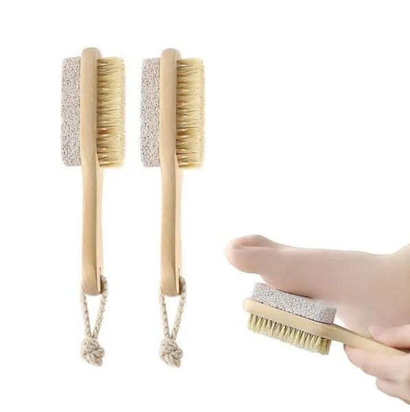 Natural Body and Foot Exfoliating Spa Brush with Double-Sided Pumice Stone for Wholesale