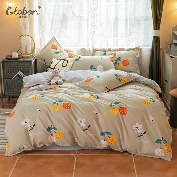 Globon floral print cotton bedding set with matching pillowcases, includes soft comforter duvet cover in queen/king size (4 pieces)