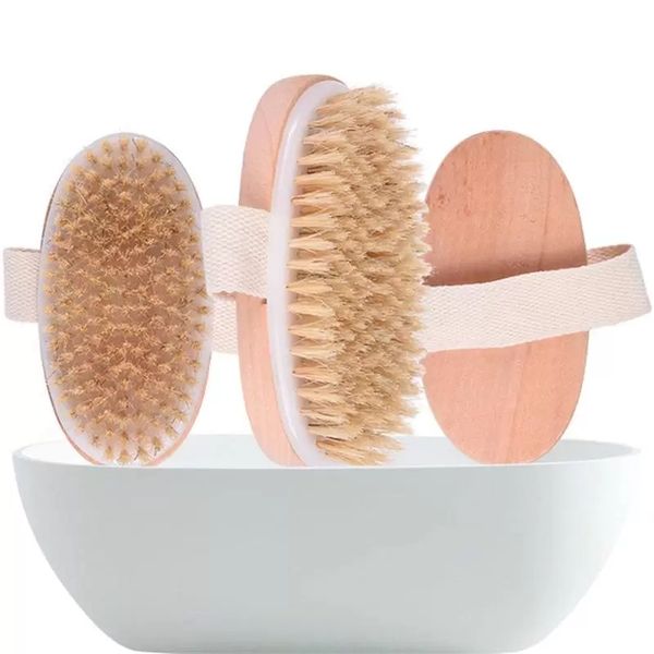 Bath brush for dry skin, soft natural wooden bristles, spa body brush without handle