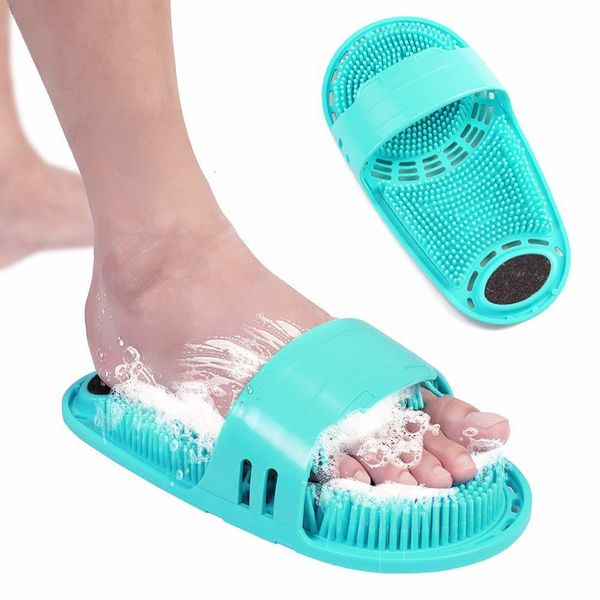 Bath brush with silicone bristles for foot cleaning and exfoliation in the shower