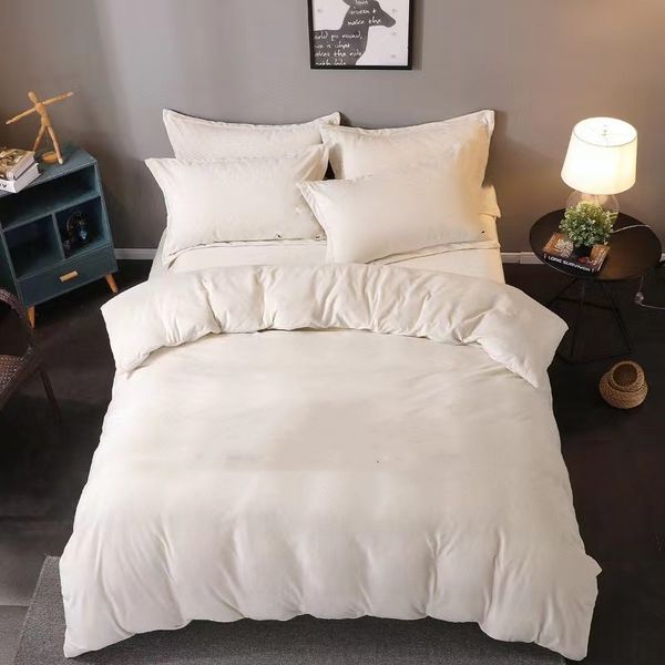 2022 4-piece white bedding set with embroidered duvet cover, fitted sheet, and pillowcases for king or queen beds