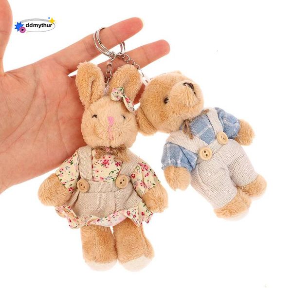 Cute Wear Clothes Bear Plush Toy Cartoon Rabbit Pendant Soft Stuffed Doll Keychain Backpack Car Bag Key Ring Decor Kid Gift ddmythur