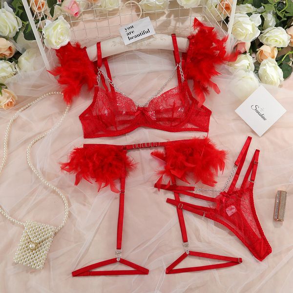 super lingerie ultra-thin transparent plume bra set with crystal chain lace bra set underwearb7b9, Red;black
super lingerie ultra-thin transparent plume bra set with crystal chain lace bra set underwearb7b9, Red;black