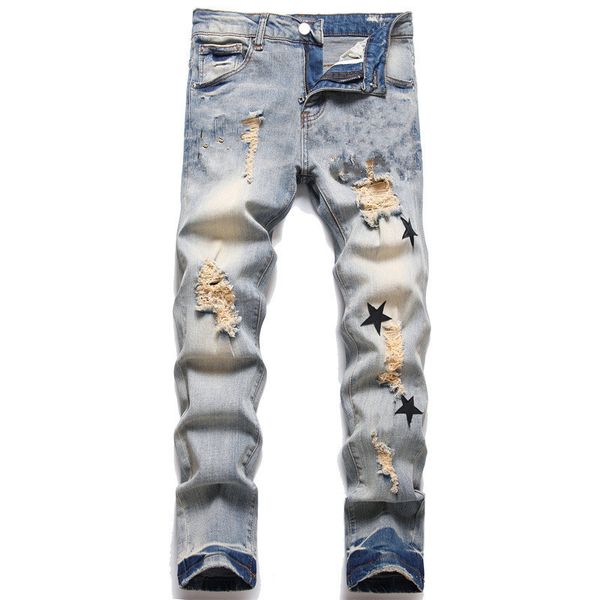 jeans men's designer pants white black rock revival motorcycle perforated embroidered hip hop letter o2xh, Blue
jeans men's designer pants white black rock revival motorcycle perforated embroidered hip hop letter o2xh, Blue
