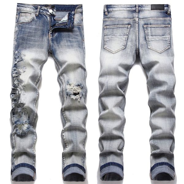 jeans men's designer pants white black rock revival motorcycle perforated embroidered hip hop letter on0d, Blue
jeans men's designer pants white black rock revival motorcycle perforated embroidered hip hop letter on0d, Blue
