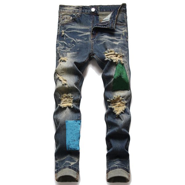 jeans men's designer pants white black rock revival motorcycle perforated embroidered hip hop letter 2t4f, Blue
jeans men's designer pants white black rock revival motorcycle perforated embroidered hip hop letter 2t4f, Blue