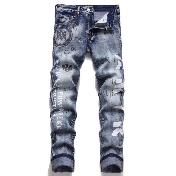 mens jeans designer pant slim fit elastic embroidery fashion jean style cat whisker whitening men's broken hole same uei, Blue
mens jeans designer pant slim fit elastic embroidery fashion jean style cat whisker whitening men's broken hole same uei, Blue