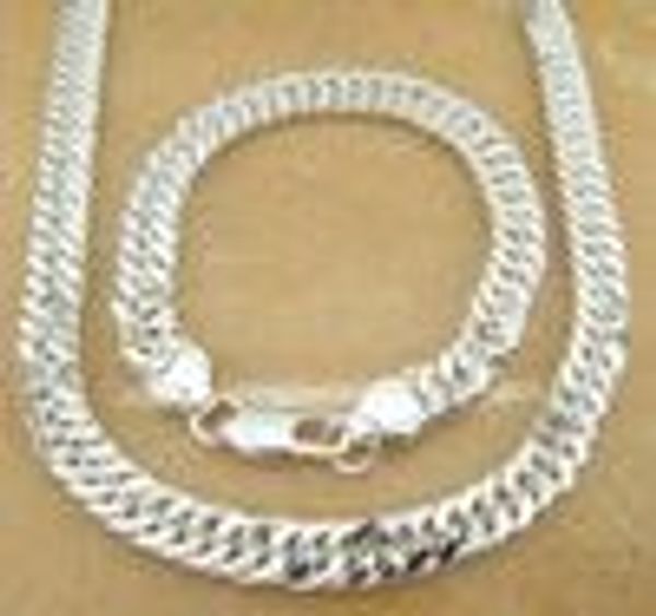 Hot 925 sterling silver plated 9mm men's Figaro necklace and bracelet jewelry set