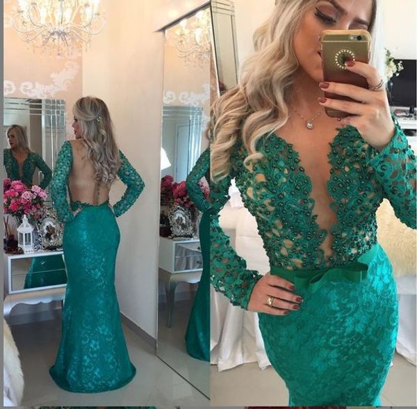 latest green v neck mermaid prom dresses 2016 lace appliqued formal evening party gowns beaded long sleeves illusion vestidos formatura, Black
latest green v neck mermaid prom dresses 2016 lace appliqued formal evening party gowns beaded long sleeves illusion vestidos formatura, Black