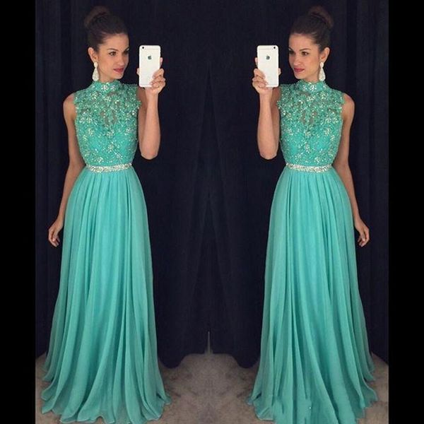 2019 new mint green crystal beaded long prom dresses high neck sheer chiffon a-line backless party gowns vestidos de fiesta robe de soiree, Black
2019 new mint green crystal beaded long prom dresses high neck sheer chiffon a-line backless party gowns vestidos de fiesta robe de soiree, Black