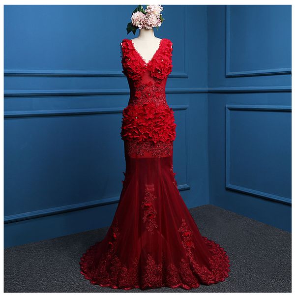 lace tulle mermaid evening dress with appliques 2016 v neck long evening gowns red color real p, Black;red
lace tulle mermaid evening dress with appliques 2016 v neck long evening gowns red color real p, Black;red