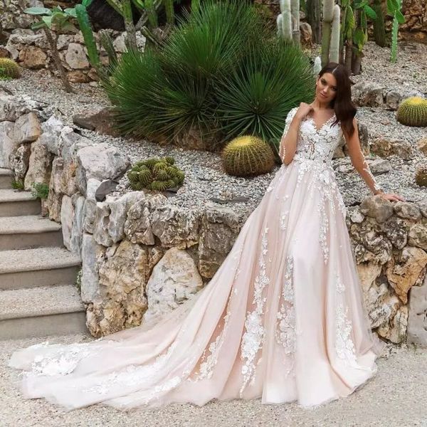 stunning lace appliqued wedding dresses 2021 with sheer long sleeves court train a line bridal gowns, White
stunning lace appliqued wedding dresses 2021 with sheer long sleeves court train a line bridal gowns, White