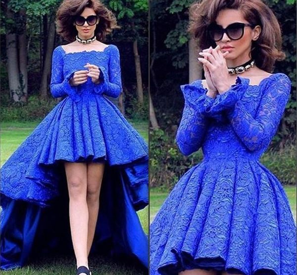 royal blue retro lace long sleeve prom dresses 2016 square neck high low ruffles evening gowns zipper back formal party dresses, Black
royal blue retro lace long sleeve prom dresses 2016 square neck high low ruffles evening gowns zipper back formal party dresses, Black
