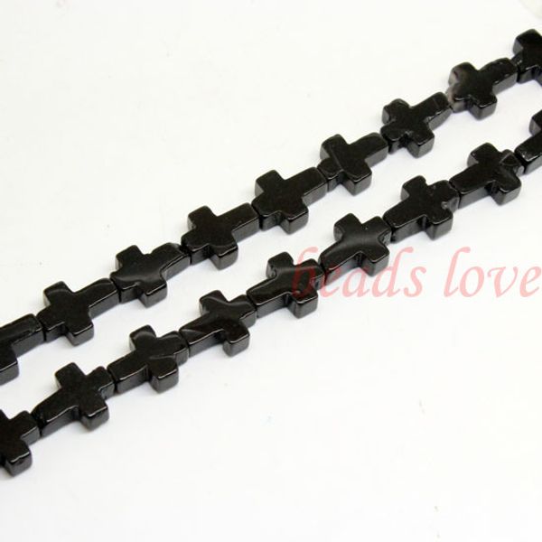 

1strand 16"(25pcs)natural stone "black agate"cross loose beads 12mm*17mm (w03003)ing