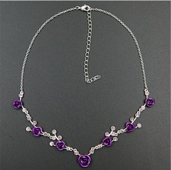 new 2016 silver color alloy chain purple flower rhinestone choker necklace and stud earrings sets, Black
new 2016 silver color alloy chain purple flower rhinestone choker necklace and stud earrings sets, Black
