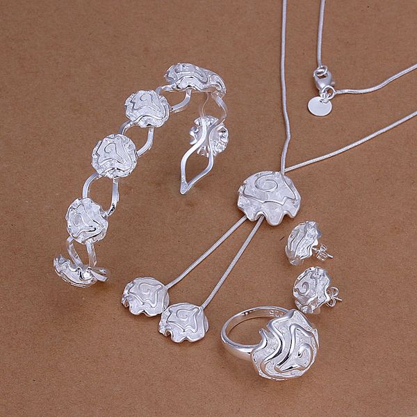 high grade 925 sterling silver rose set jewelry set dfmss246 brand new factory direct sale 925 silver necklace bracelet earring ring, Slivery;golden