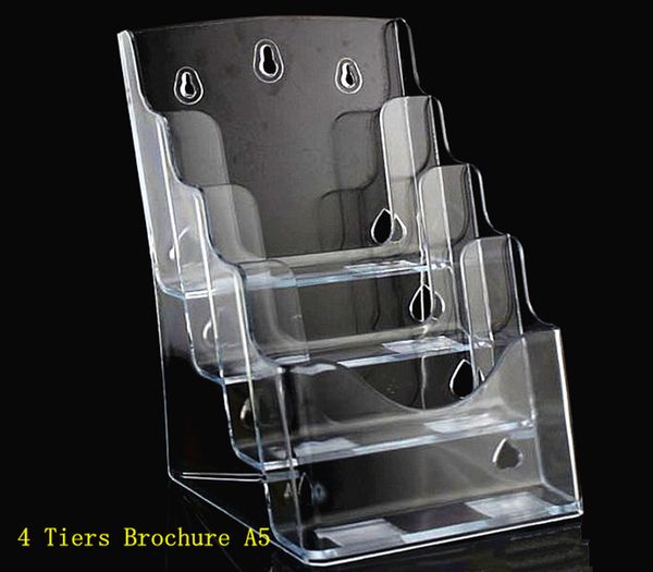 Clear A5 Four Tiers Pamphlet Brochure Literature Plastic Acrylic Display Holder Stand To Insert Leaflet On Desk2pcs Ing