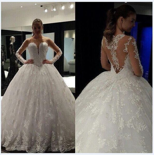 stunning sequins lace ball gown wedding dresses long sleeves winter bridal dresses sheer neckline luxury backless wedding gowns, White
stunning sequins lace ball gown wedding dresses long sleeves winter bridal dresses sheer neckline luxury backless wedding gowns, White