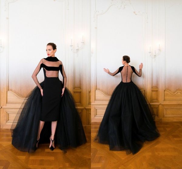 high neck sheer evening dresses with long sleeve detachable train vestidos de festa polka dot black formal party prom dress gowns 2016, Black;red
high neck sheer evening dresses with long sleeve detachable train vestidos de festa polka dot black formal party prom dress gowns 2016, Black;red