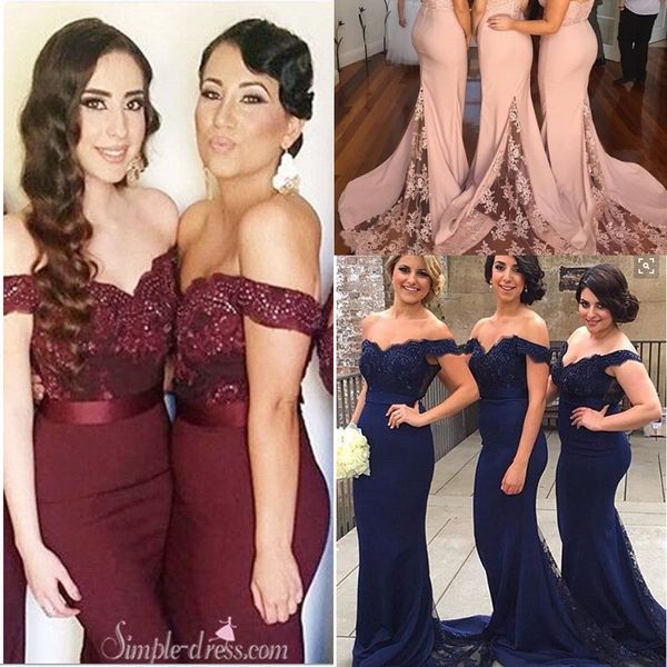 off the shoulder beaded appliqeus mermaid sheer long bridesmaid dresses dark red navy blue prom gowns mermaid party gowns 2016, White;pink
off the shoulder beaded appliqeus mermaid sheer long bridesmaid dresses dark red navy blue prom gowns mermaid party gowns 2016, White;pink