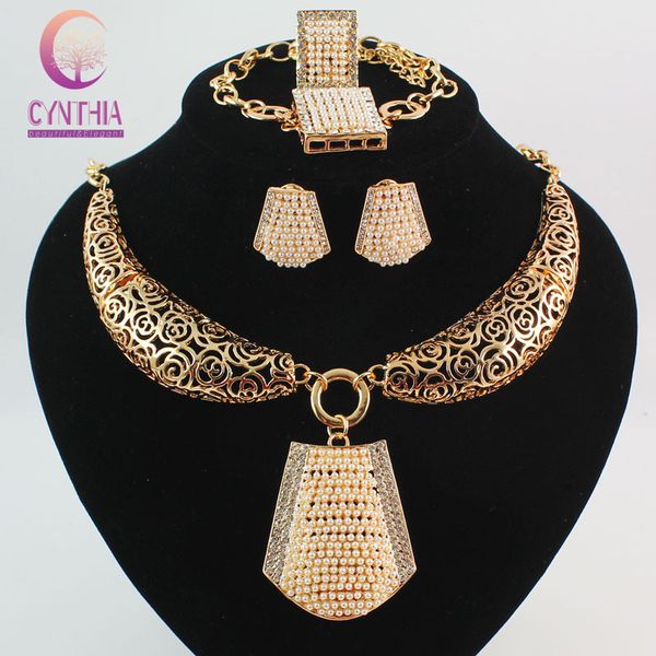 fashion african bridal wedding costume jewelry sets for women 18k gold plated crystal pearl necklace bracelet earring ring, Black
fashion african bridal wedding costume jewelry sets for women 18k gold plated crystal pearl necklace bracelet earring ring, Black