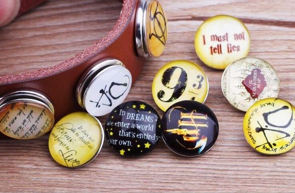 JACK88 NEW Mixed Style 100pcs/lot HP Snaps 18 mm Glass Snap Button Fit Ginger Snap Charm Bracelet Snap Button Jewelry N898