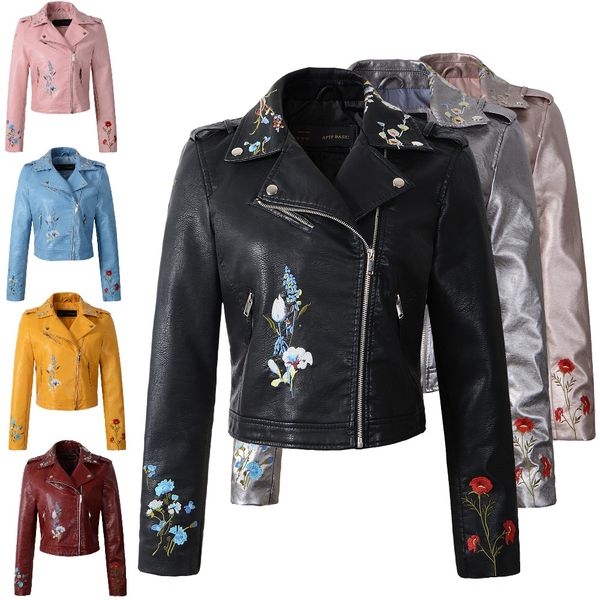 wholesale- women faux leather jacket embroidery biker jackets coat new short motorcycle coats with belt female s- jaqueta couro, Black
wholesale- women faux leather jacket embroidery biker jackets coat new short motorcycle coats with belt female s- jaqueta couro, Black