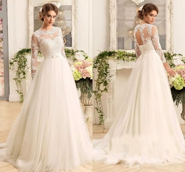 vintage lace a line свадебные платья 2020 длинные рукава jewel шеи тюль развертки поезд свадебные платья с бантом, White
vintage lace a line свадебные платья 2020 длинные рукава jewel шеи тюль развертки поезд свадебные платья с бантом, White