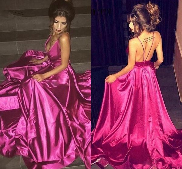 2018 new deep v neck prom dresses spaghetti straps backless evening gowns a line sweep train formal party dress vestidos, Black
2018 new deep v neck prom dresses spaghetti straps backless evening gowns a line sweep train formal party dress vestidos, Black