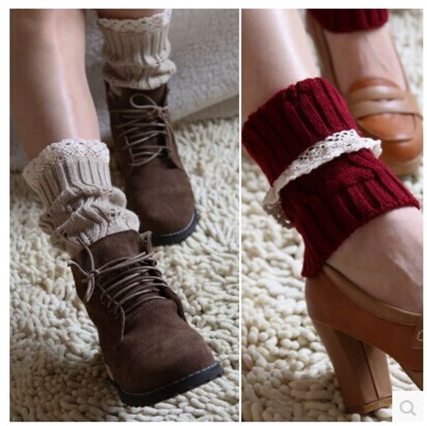 

2015 Lace knitted booty Gaiters Boot Cuffs Leg Warmers Ballet Dance Boot stocking burn out Boot Covers Fashion 8 colors #3705, Burgundy