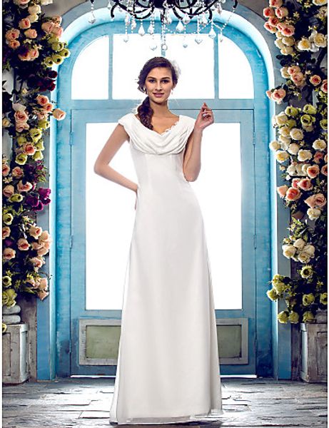 2016 new fashion popular ivory floor-length cowl sleeveless appliques chiffon sheath wedding dresses 195, White
2016 new fashion popular ivory floor-length cowl sleeveless appliques chiffon sheath wedding dresses 195, White