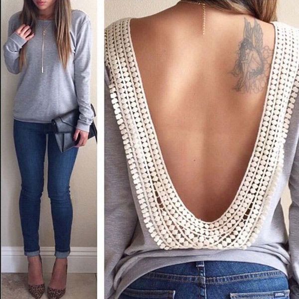 fashion autumn t-shirt tees o-neck long sleeve solid colors backless casual women lace t-shirts ladies t shirts good quality b126, White
fashion autumn t-shirt tees o-neck long sleeve solid colors backless casual women lace t-shirts ladies t shirts good quality b126, White