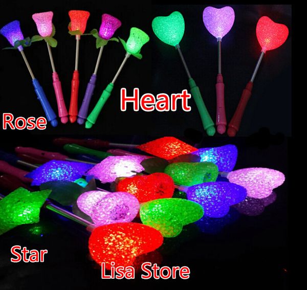 

ems dhl 100pcs new crystal heart star rose christmas party supplies led glow sticks flash sticks light up wand party disco ktv toys
