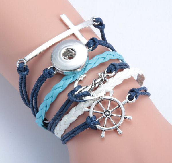 3pcs/lot 2016 cross anchor rudder noosa button bracelet alloy pu leater woven handmade snap button bracelet diy jelwery for 18mm, Golden;silver
3pcs/lot 2016 cross anchor rudder noosa button bracelet alloy pu leater woven handmade snap button bracelet diy jelwery for 18mm, Golden;silver