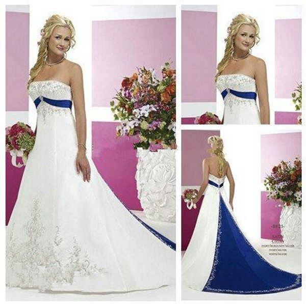 2019 classic white and blue wedding dresses streapess embriodery satin a-line sweep train bridal gowns zipper back custom made w1033
2019 classic white and blue wedding dresses streapess embriodery satin a-line sweep train bridal gowns zipper back custom made w1033