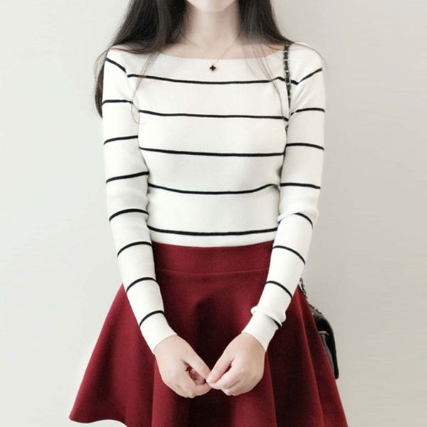 wholesale- women's sweater square collar striped long sleeve slim sweaters jumper white black knitted pullover women shirt pull femme
wholesale- women's sweater square collar striped long sleeve slim sweaters jumper white black knitted pullover women shirt pull femme