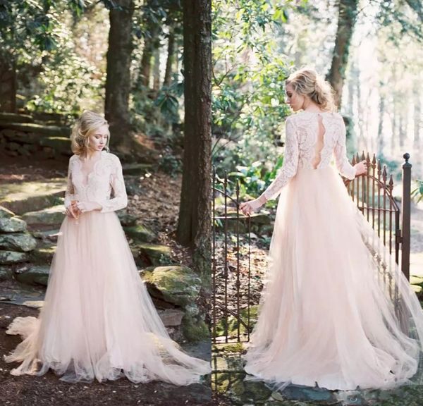 2020 blush pink country style wedding dresses long sleeves a line tulle lace applique v neck bridal gowns for garden beach, White
2020 blush pink country style wedding dresses long sleeves a line tulle lace applique v neck bridal gowns for garden beach, White