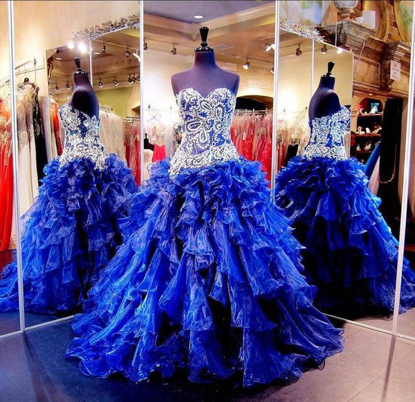 2019 bling quinceanera dresses sweetheart crystal beading ruffles tiered royal blue ball gown sweet 15 long formal pageant party prom gowns, Blue;red
2019 bling quinceanera dresses sweetheart crystal beading ruffles tiered royal blue ball gown sweet 15 long formal pageant party prom gowns, Blue;red