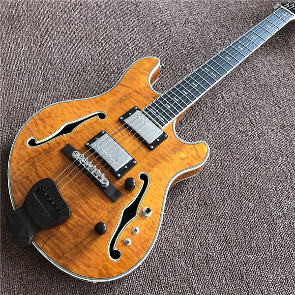 selling electric guitar in yellow color with chrome hardware , with eboney fingerboard, with f holes , hot
selling electric guitar in yellow color with chrome hardware , with eboney fingerboard, with f holes , hot